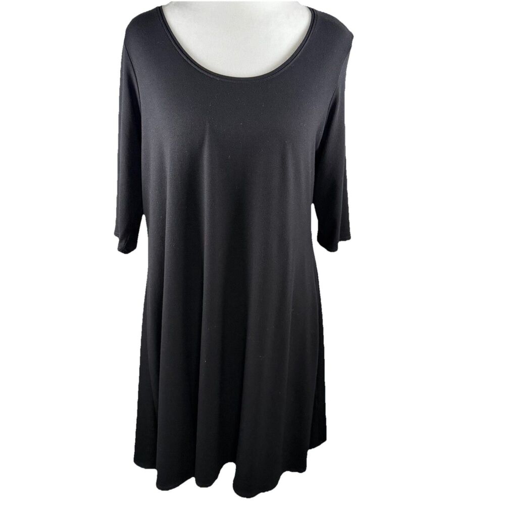 Eileen Fisher Dress Women Sz M Black Half Sleeve Minimalist Stretch Knee LBD